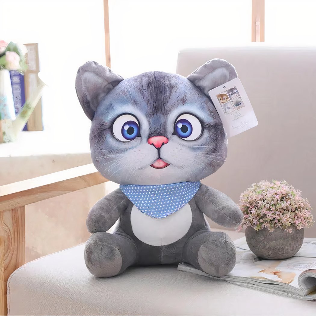 Peluche chat dessin animé gris
