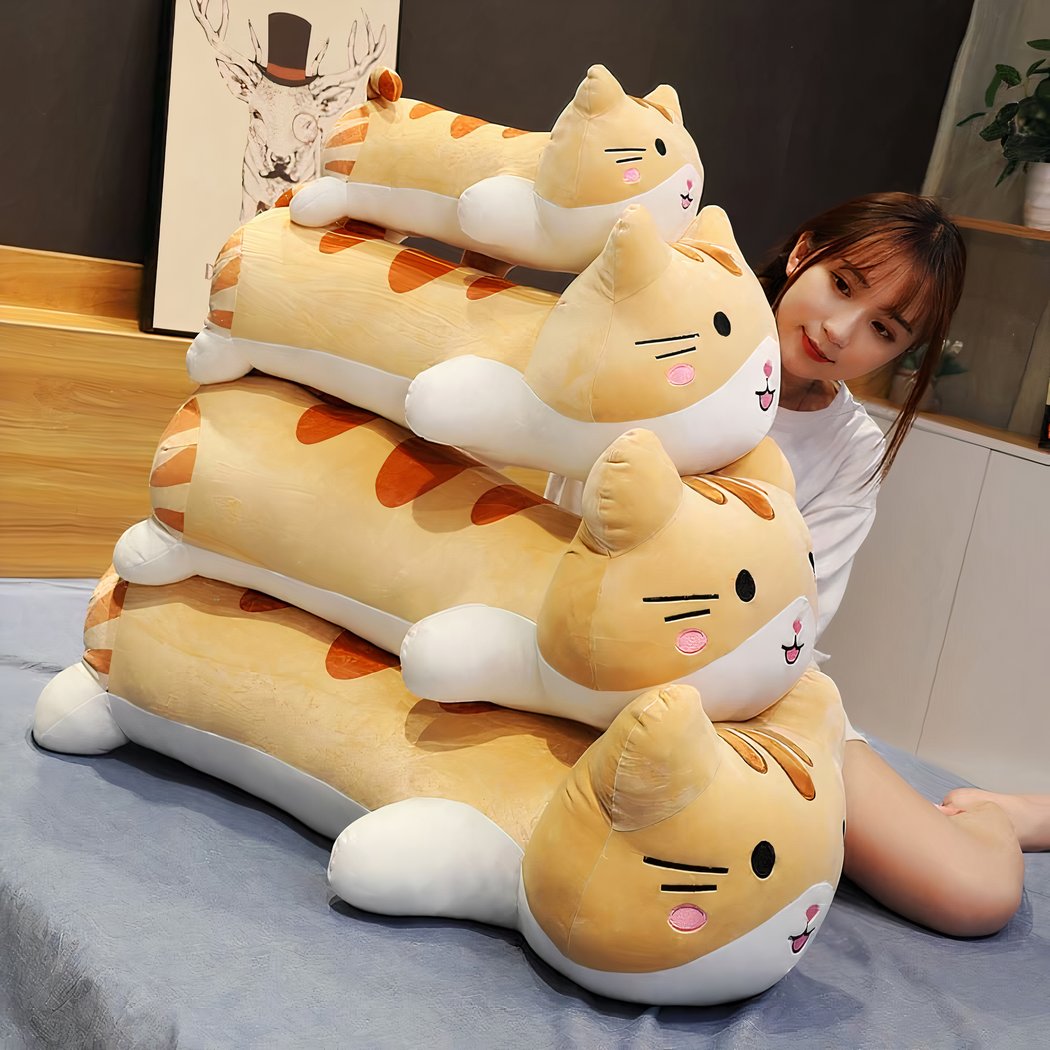 Grande peluche chat oreiller marron