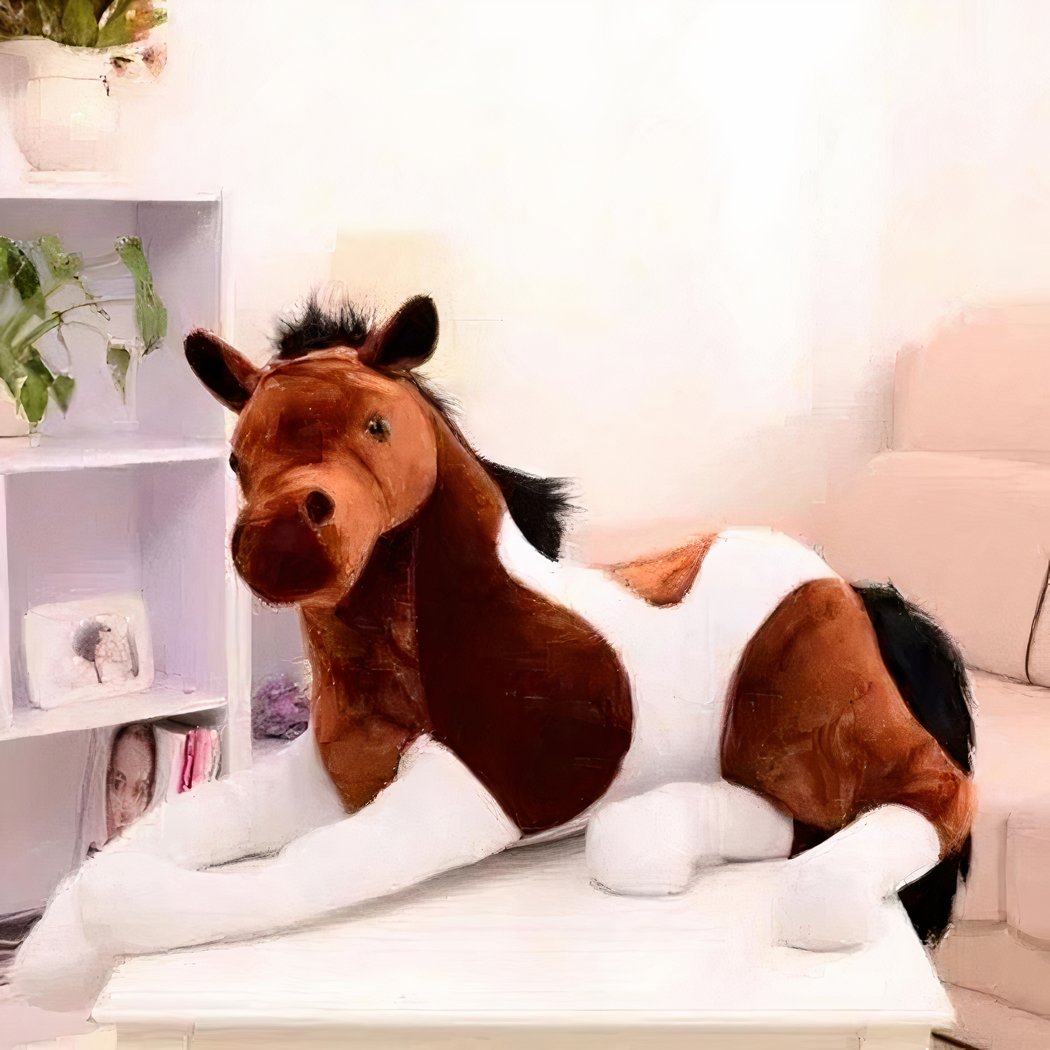 Peluche cheval blanc marron