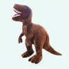 Peluche tyrannosaure marron féroce brown T-Rex plush toy with an open mouth.