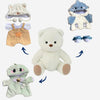 Nino - L'ours en peluche articulé fait main avec pull tricoté et salopette marron