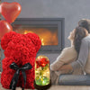 Cadeau St-Valentin lot d'ourson en roses avec sa rose éternelle
