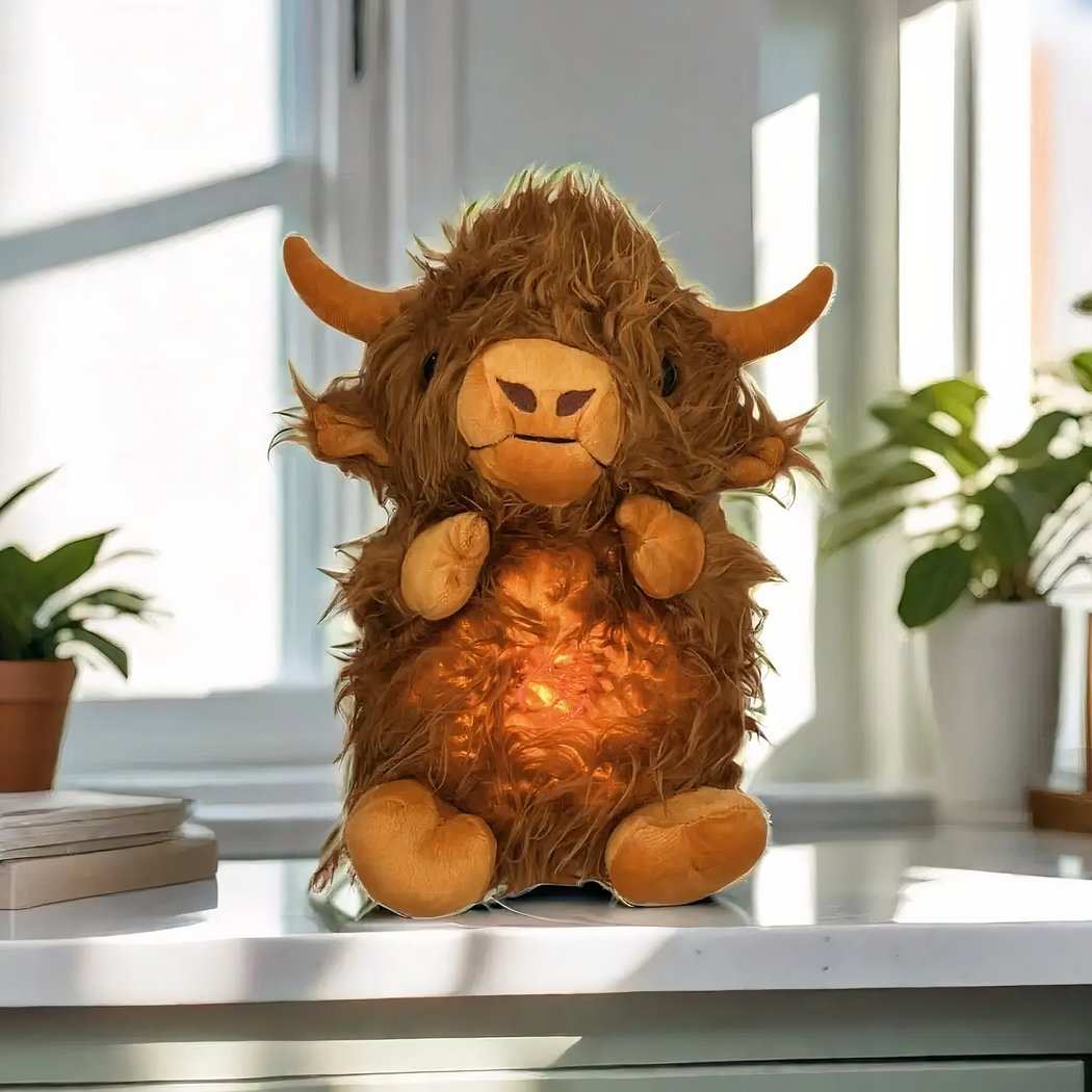 Peluche taureau qui respire avec berceuse apaisante