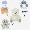 Nino - L'ours en peluche articulé fait main avec pull tricoté et salopette marron