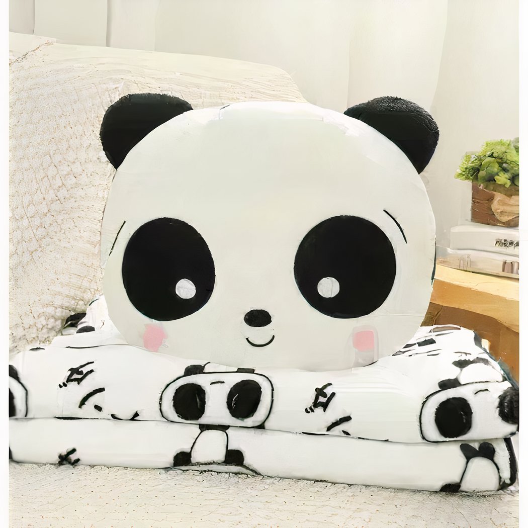 Peluche panda timide avec couverture