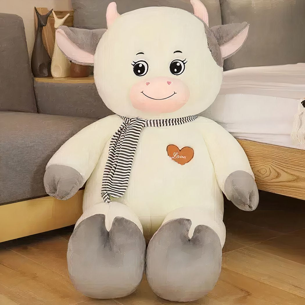 Peluche vache géante blanche grise