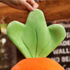 Giant carrot plush with soft green leaves, orange body, cuddly hypoallergenic toy for kids