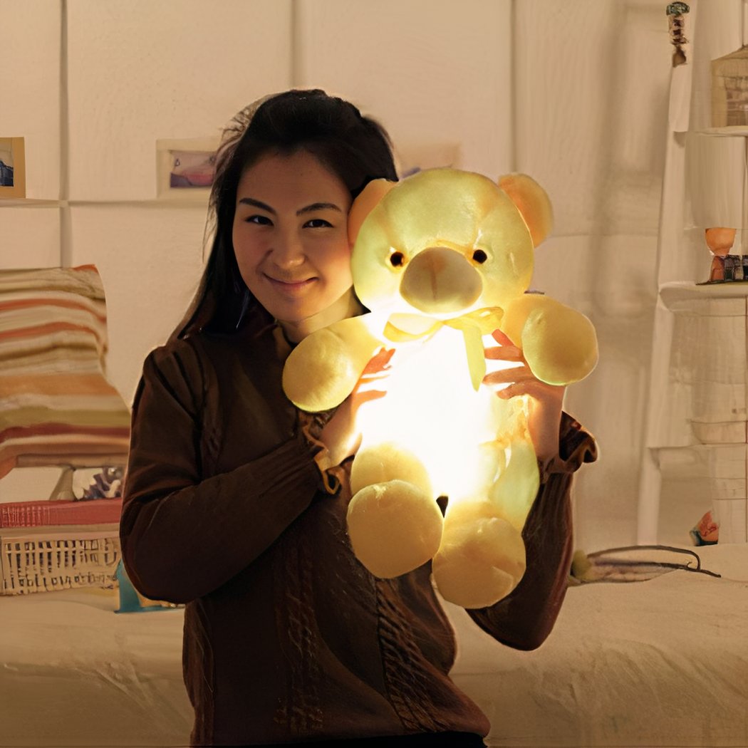 Peluche ours oreiller LED jaune