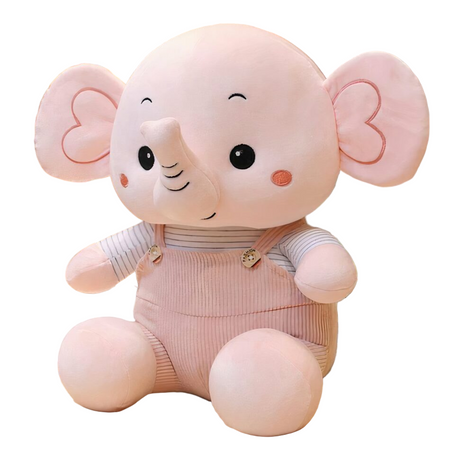 Peluche éléphant en salopette colorée