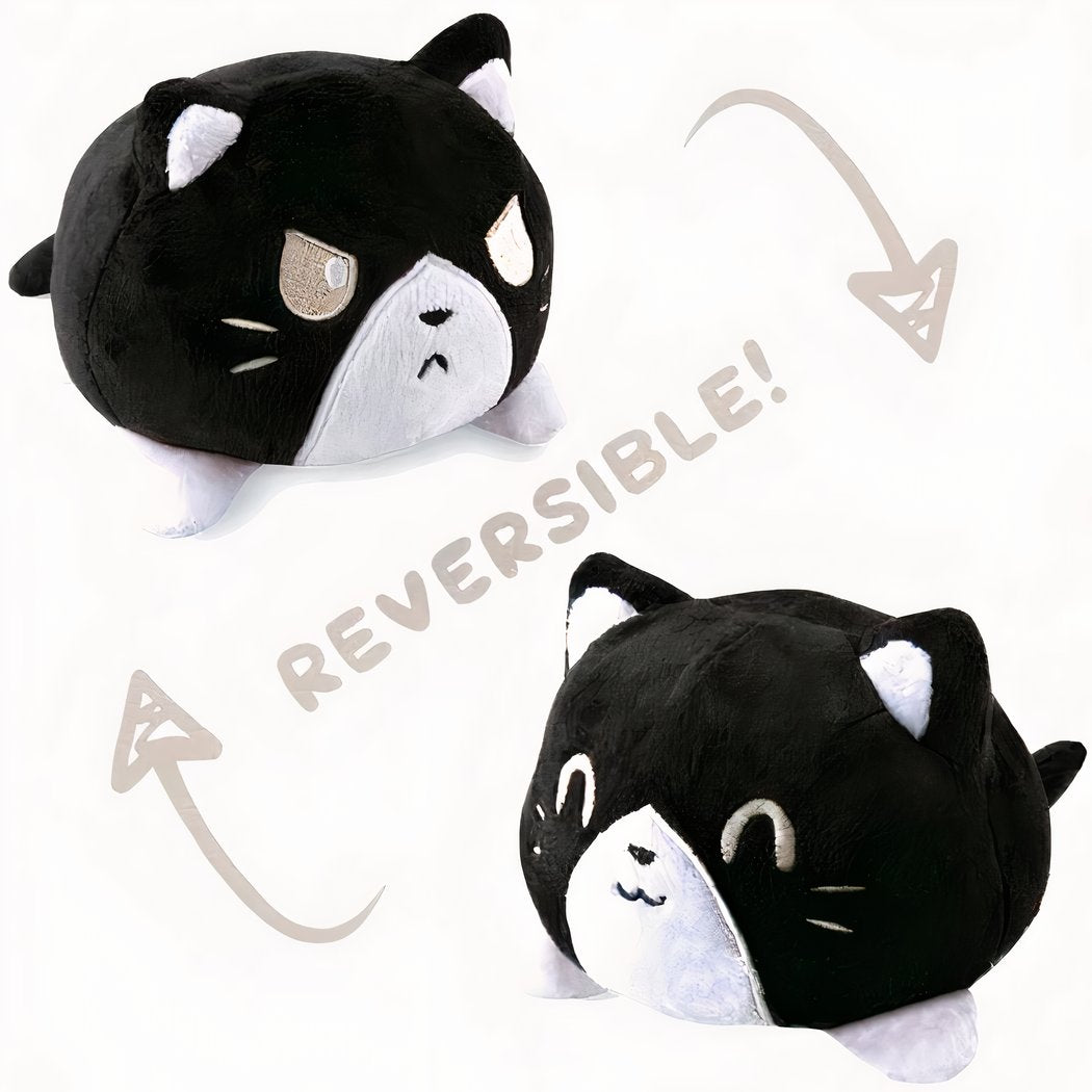 Peluche chat double face orange, jouet tout doux