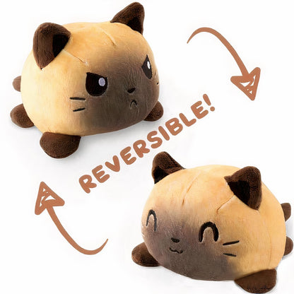 Peluche chat double face orange, jouet tout doux