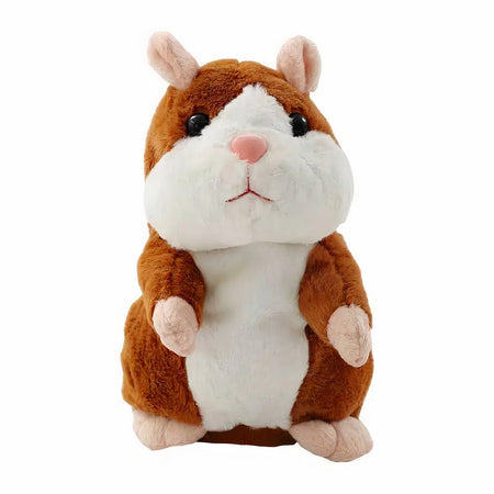 Peluche Hamster marron parlant plush, brown and white hamster toy with pink nose