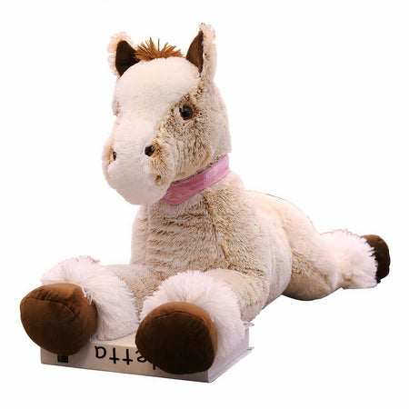 Peluche cheval beige couché