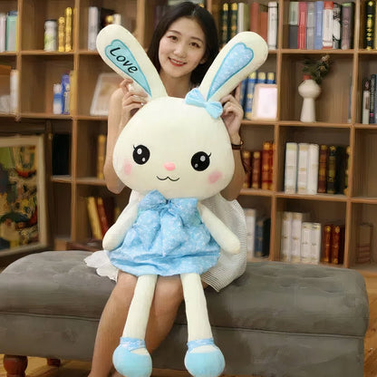 Peluche lapin géant avec robe bleue
