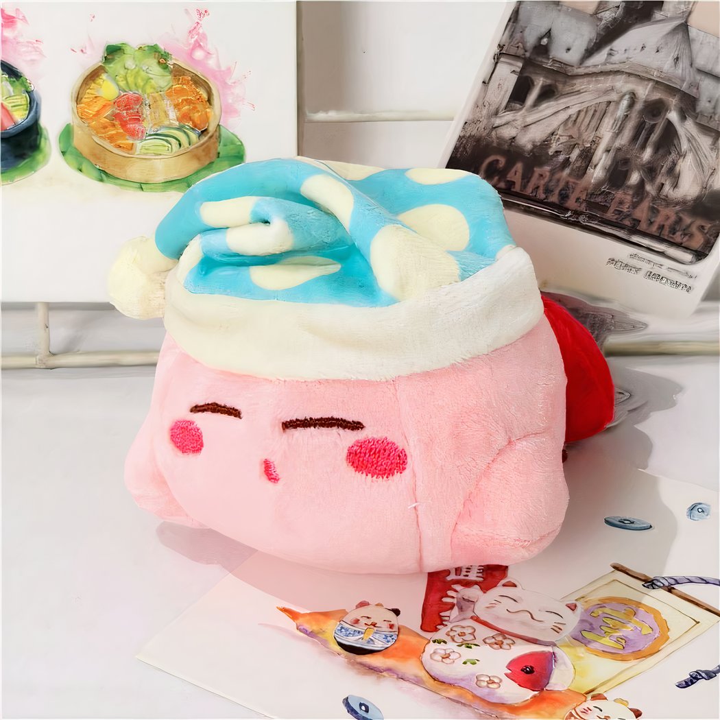 Peluche Kirby avec bonnet de nuit bleu