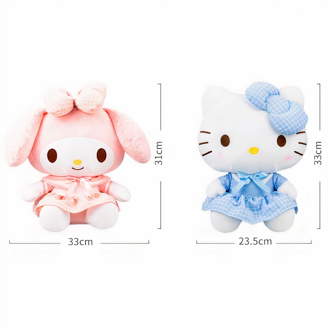 Peluche Hello Kitty en uniforme rose et bleu