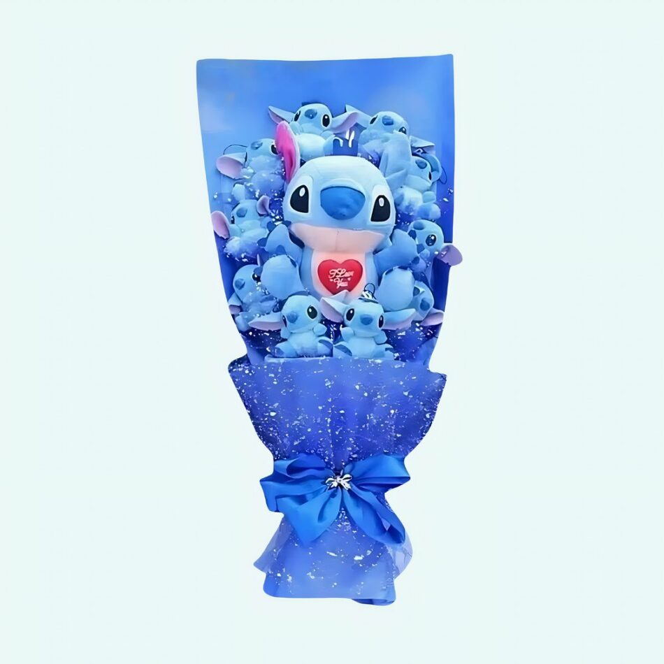 Bouquet de peluches Stitch avec motif I love you