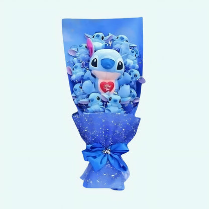 Bouquet de peluches Stitch avec motif I love you