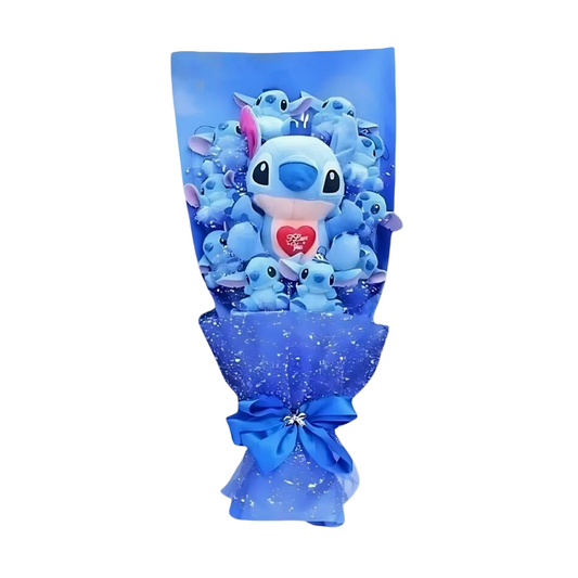 Bouquet de peluches Stitch avec motif I love you