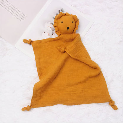 Doudou lion en mousseline et coton