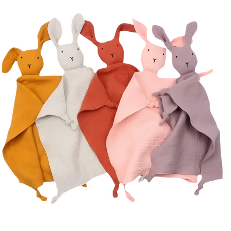 Doudou lapin en coton et mousseline pour bébé