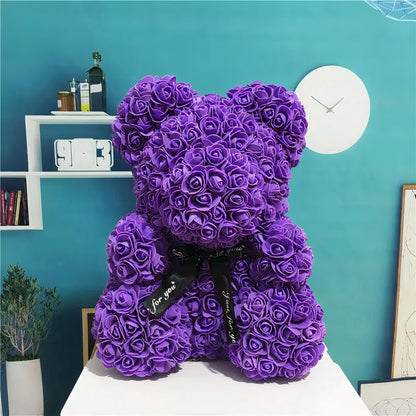Peluche ours en fleurs violette