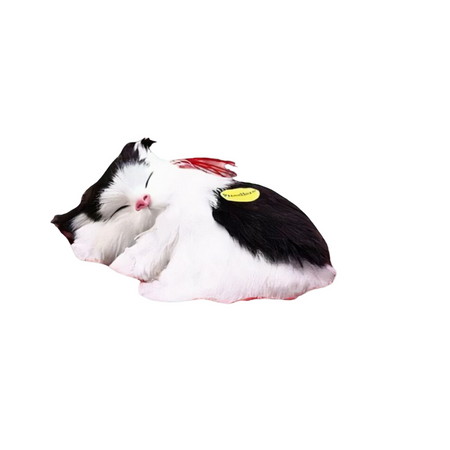 Peluche poupée chat tigré gris qui dort