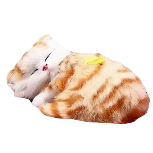 Peluche poupée chat tigré roux qui dort