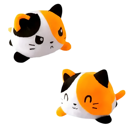 Peluche chat double face orange, jouet tout doux