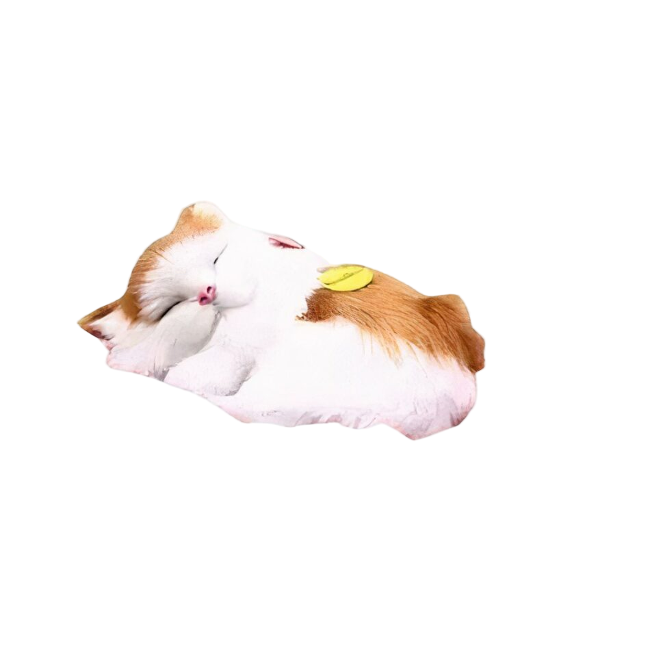 Peluche poupée chat roux et blanc qui dort