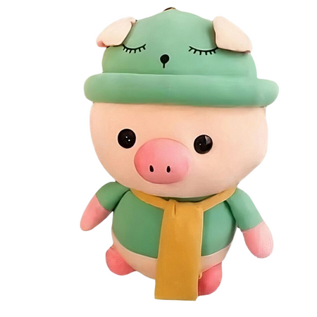 Peluche cochon habillé tenue verte
