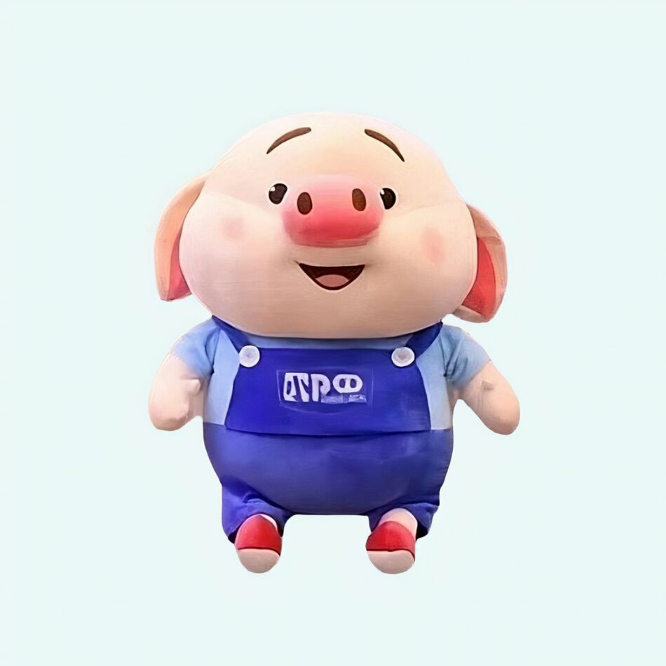 Peluche cochon habillé tenue bricoleur