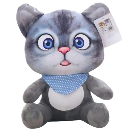 Peluche chat dessin animé gris