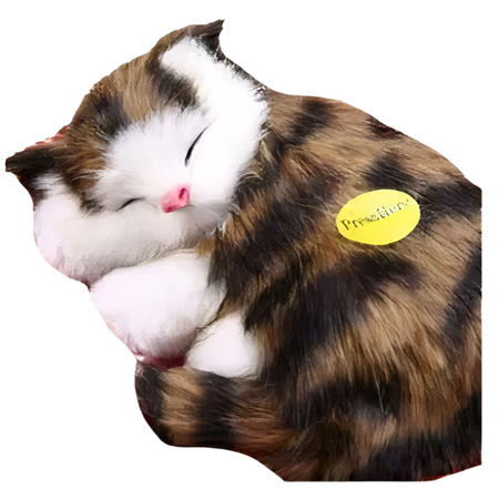 Peluche poupée chat tigré marron qui dort