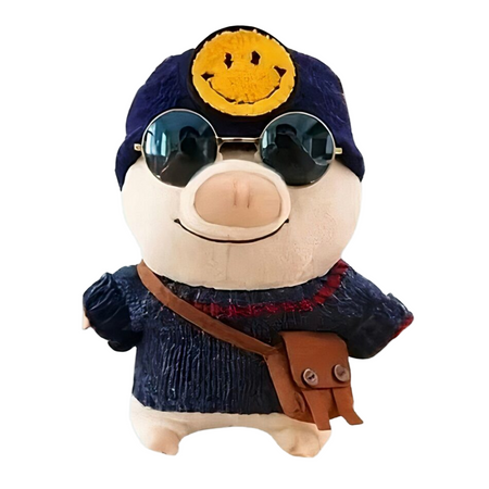 Peluche cochon habillé bonnet smiley
