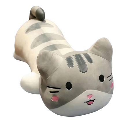 Grande peluche chat oreiller gris