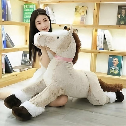 Peluche cheval marron blanc