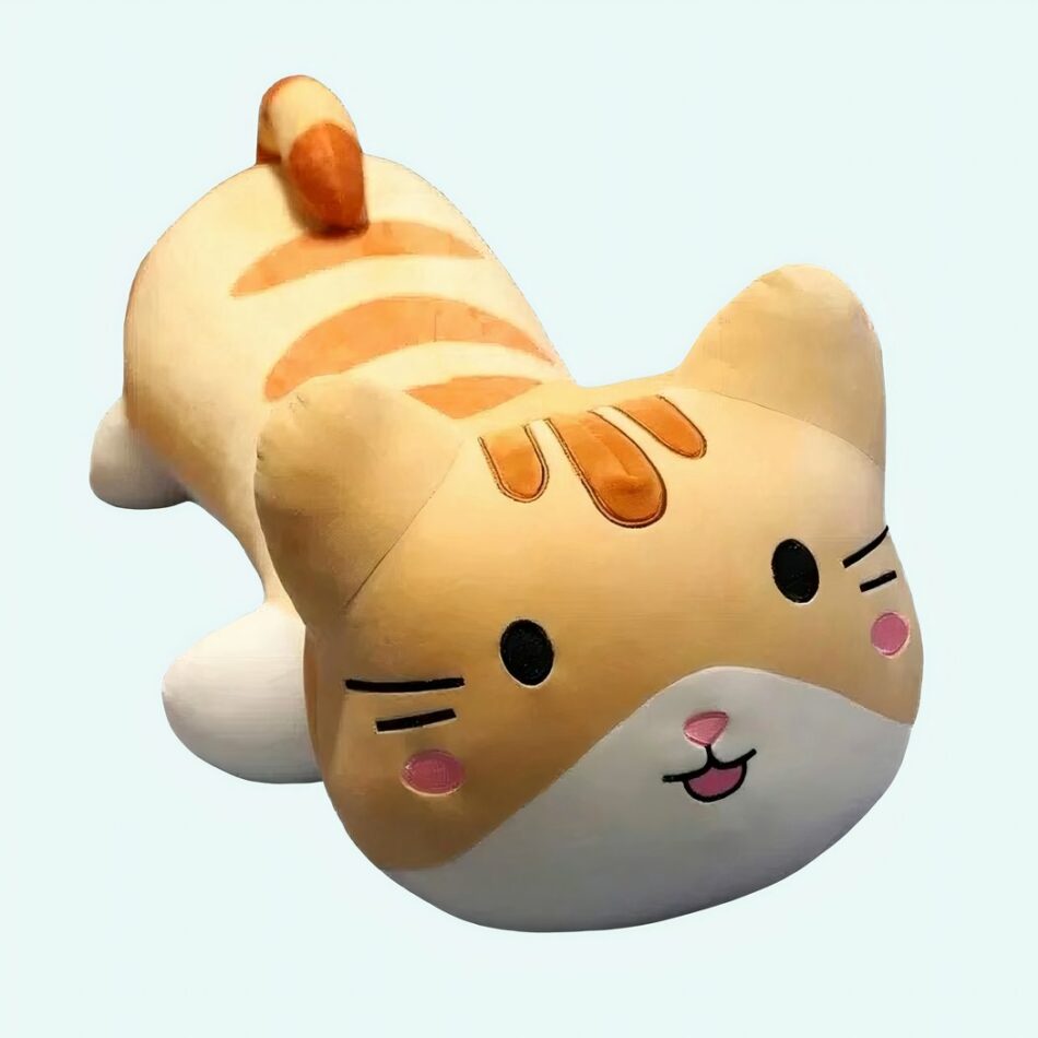 Grande peluche chat oreiller marron