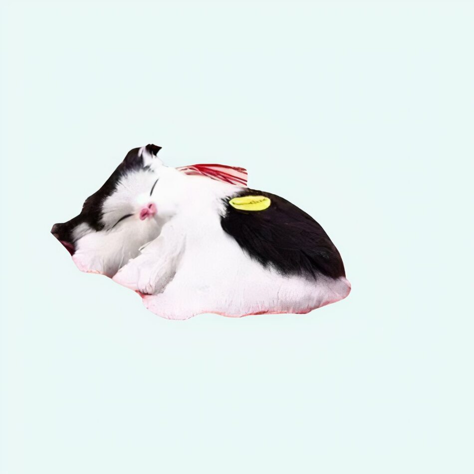 Peluche poupée chat noir et blanc qui dort