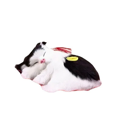 Peluche poupée chat noir et blanc qui dort