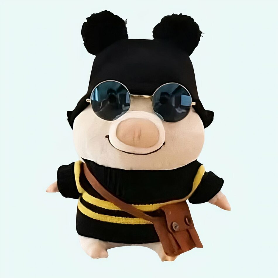 Peluche cochon habillé pull abeille