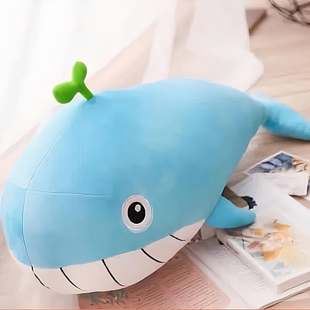 Peluche baleine bleue pastel, le plus doux des oreillers