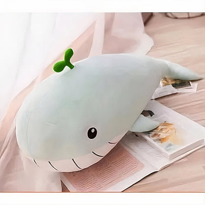 Peluche baleine vert pastel, le plus doux des oreillers