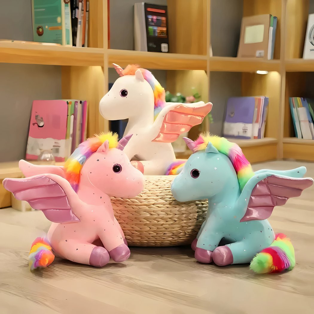 Peluche licorne avec ailes scintillantes