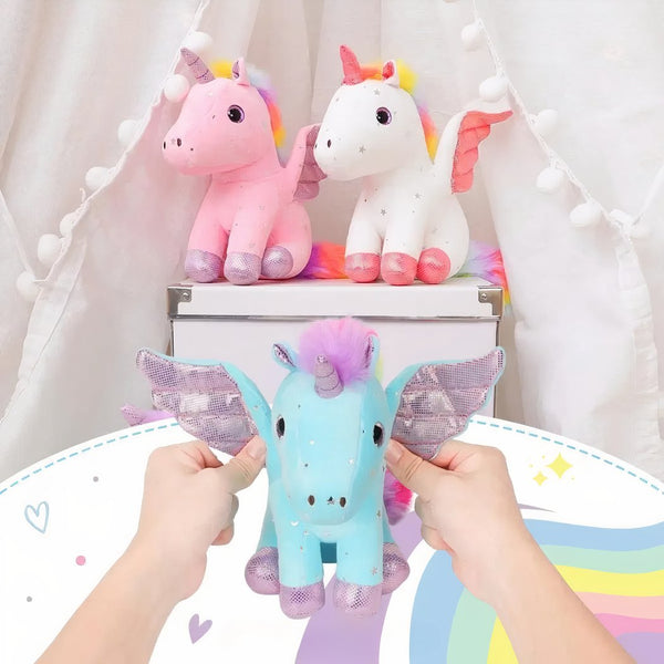 Peluche licorne avec ailes scintillantes