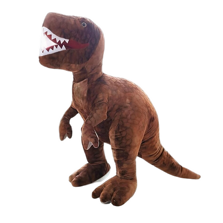 Peluche tyrannosaure marron féroce brown T-Rex plush toy for kids, soft cuddly dinosaur.