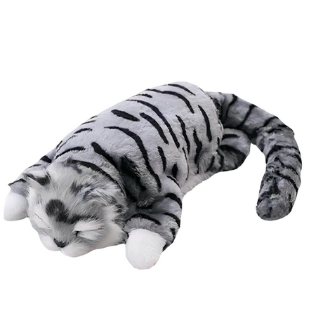 Peluche chat tigré gris endormi