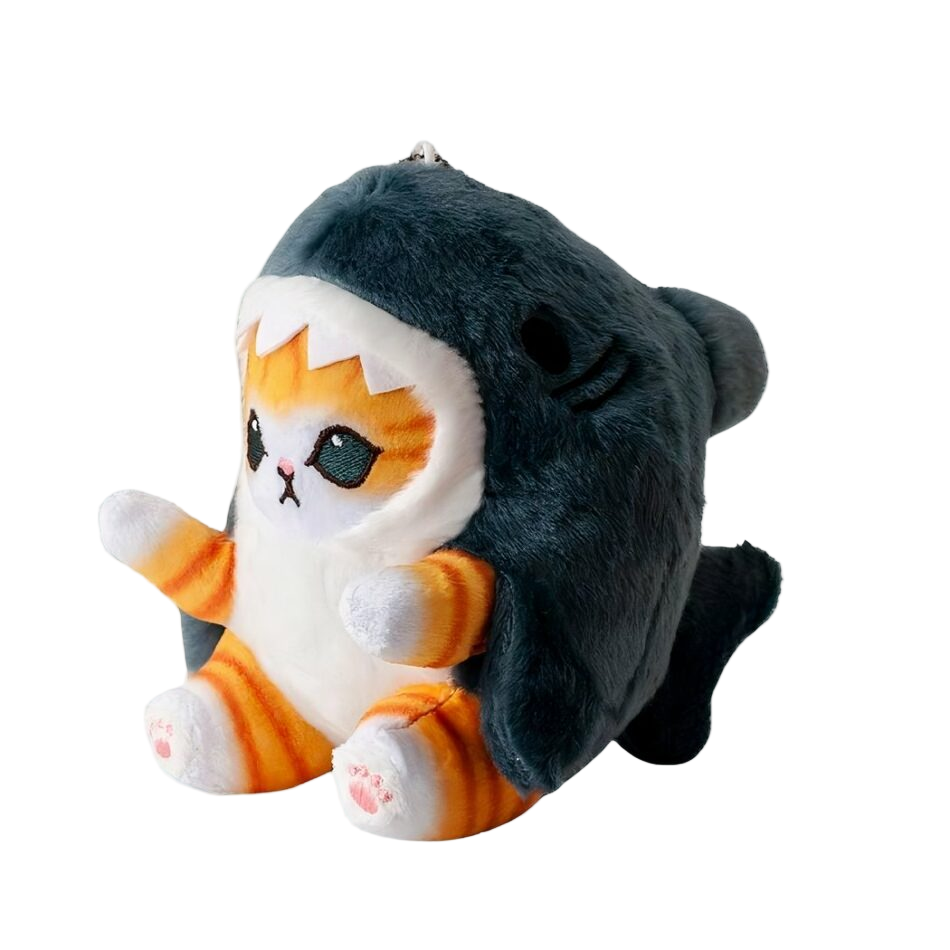 Poupée en peluche petit chat déguisé en requin