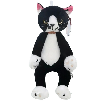 Peluche chat noir et blanc mécontent assis