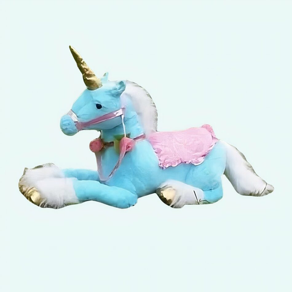 Grande peluche licorne cheval bleu